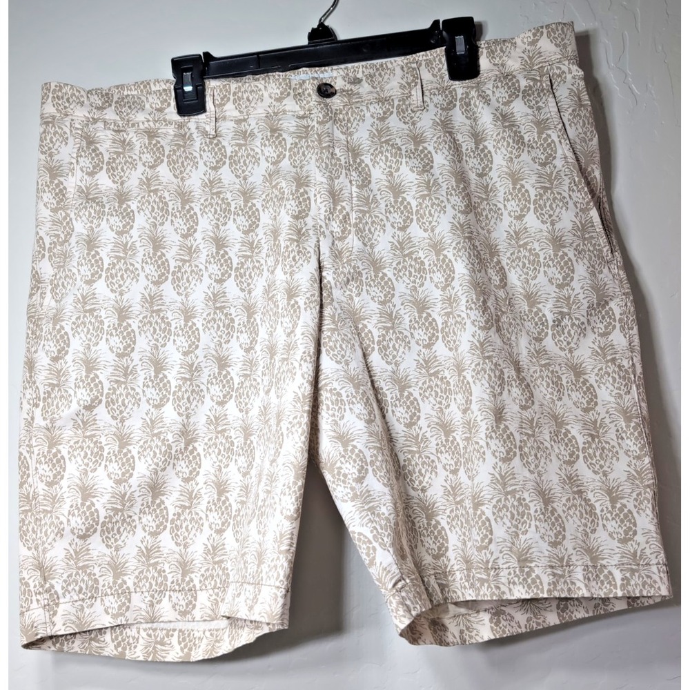 Goodfellow Shorts Mens 40 Pineapple Print Tan Beige Cream Stretch 10" inseam